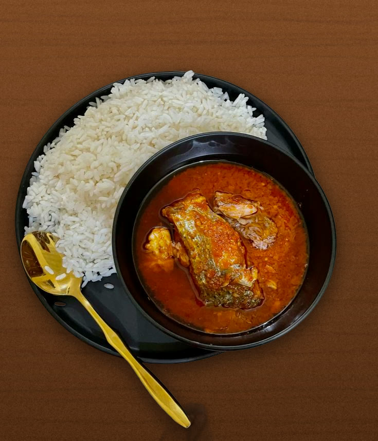 Plain rice with fish soup