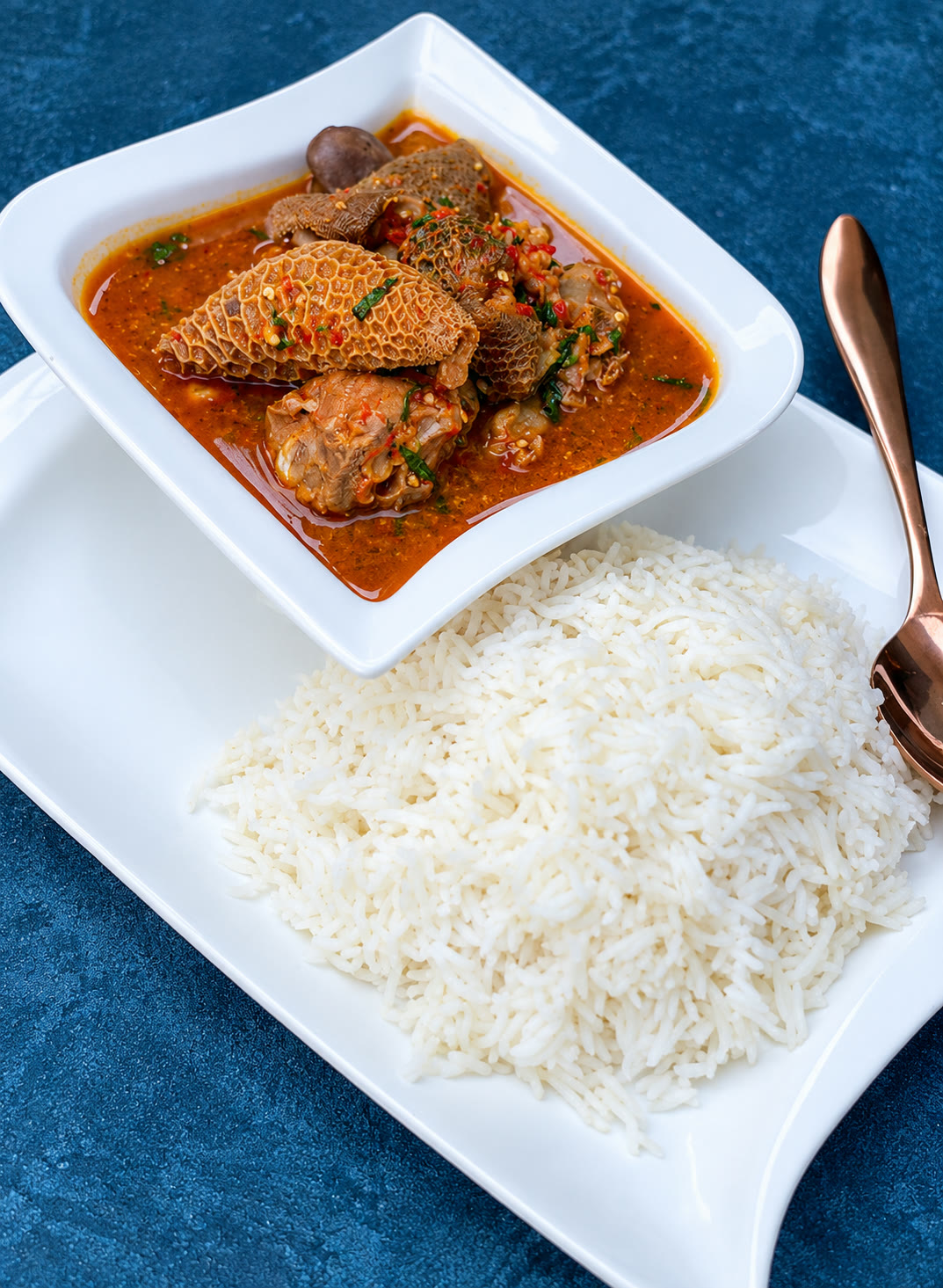 Plain rice with goat soup