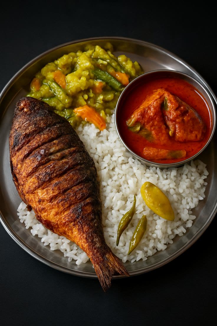 White rice with fish fry