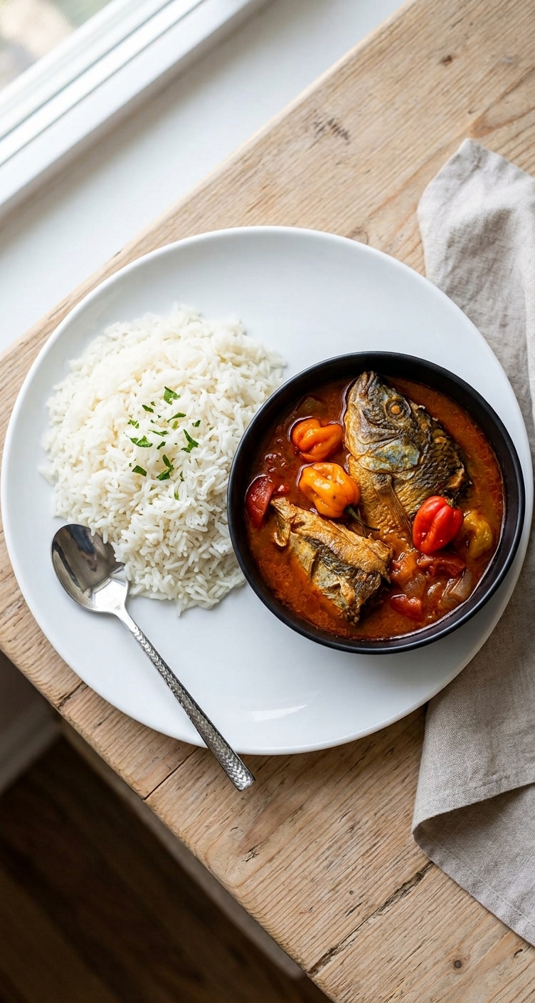 Plain rice with tilapia soup